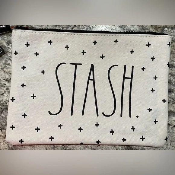 **LOT of FOUR** RAE DUNN White Zippered Faux Leather Cosmetic Bags - “Stash” - Picture 3 of 3